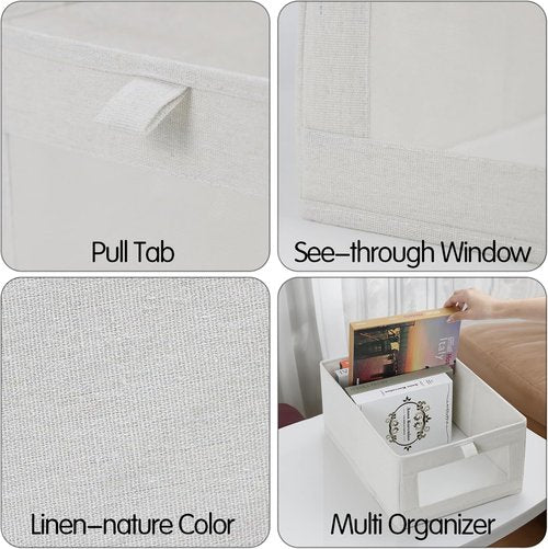 Fordonral Linen Storage Bins - 4 Pack Organizing Containers for Clothing, Toys & Books | Large Size with Window