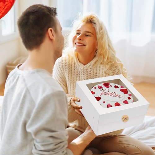 Moretoes 15pcs Cake Boxes, 12x12x6 Inch Cake Boxes, Bakery Boxes with Window for Valentine's Day, Mother's Day, Cookies, Large Pastries