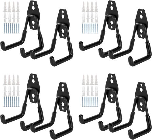 Heavy Duty Garage Hooks by [Brand Name] - 8 Pack Wall Mount Tool Organizer for Ladders, Bikes & Garden Tools