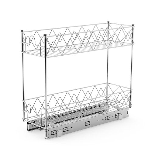 Glolaurge Narrow Pull Out Cabinet Organizer - 7" W x 21" D, 2-Tier Kitchen Cabinet Drawer Slide Out Shelves, Chrome