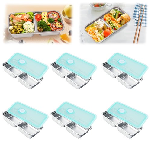 6 PCS Stainless Steel Snack Containers, Stainless Steel Double Compartment Snack Containers, Reusable & Dishwasher-Safe,Ideal for Travel, Outdoor Camping, Work and School