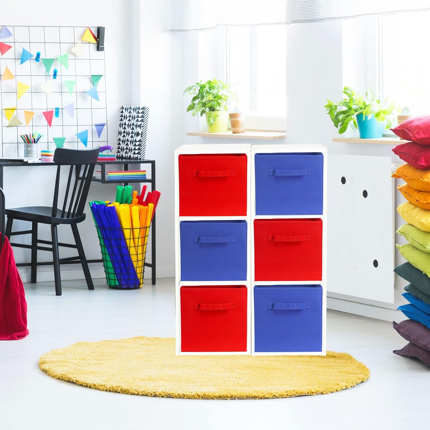 Simple Houseware Foldable Cube Storage Bins - 11-Inch Red Fabric Organizer | 6-Pack for Closet & Shelves