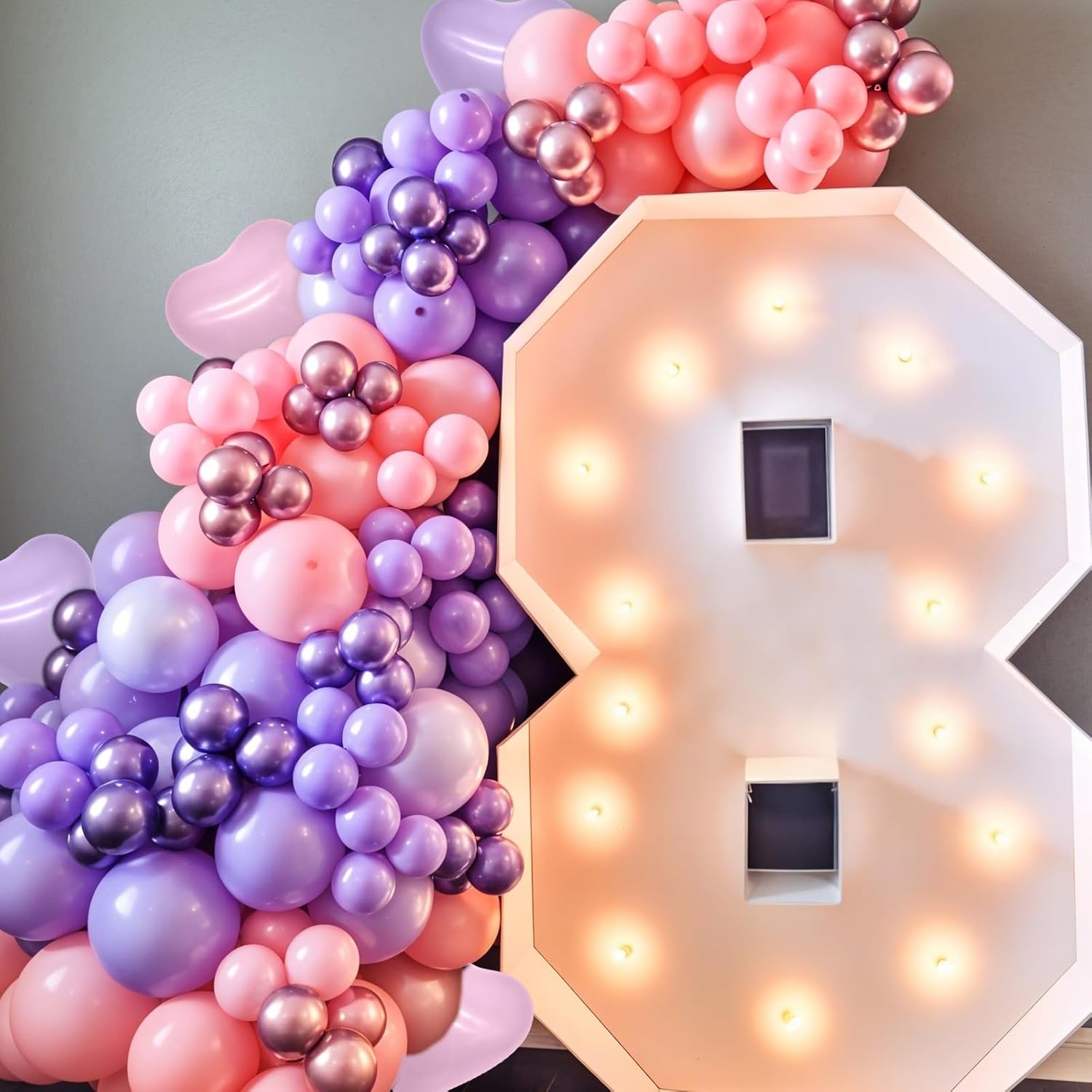Skiennix 50pcs Pink & Purple Balloons - Macaron Heart Latex & Foil Star Balloons for Birthday & Baby Shower Decor