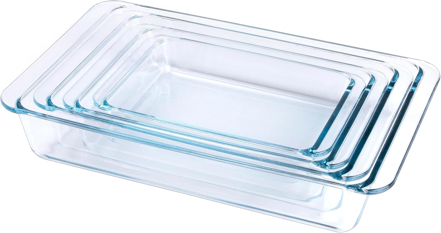 Tempered Glass Baking Pan Set by Basic - 4-Piece Oven & Microwave Safe | 1L, 1.7L, 2.8L, 4.2L Sizes