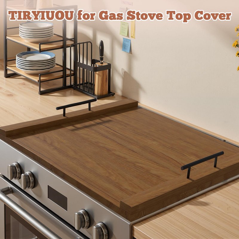 TIRYIUOU Gas Stove Top Cover: Wooden 30 * 22 inches Noodle Board Stovetop Covers with Handles, Wood Cutting Board for Kitchen Gas Stove and Electric Stove