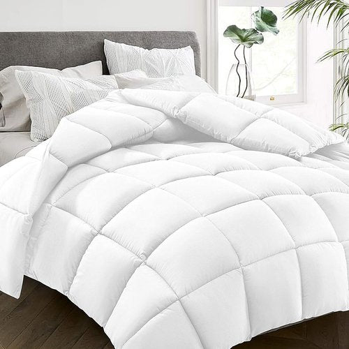 HYLEORY Queen Size Bed Comforter - Cooling Goose Down Alternative Duvet Insert - Machine Washable - White
