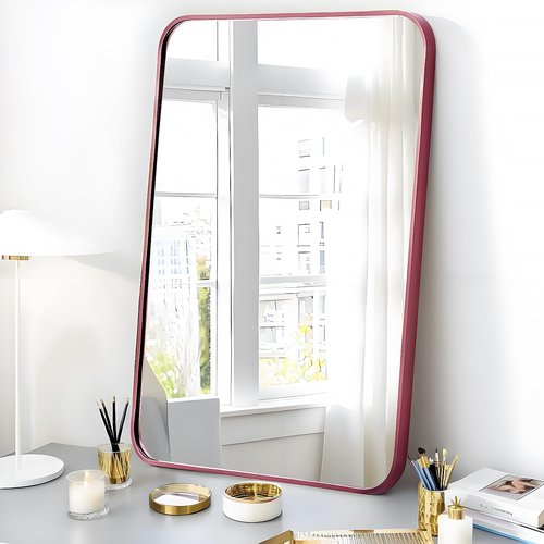 SCWF-GZ 30x20 Mirror Rectangle Wall Mounted Aluminum Metal Frame Square Mirrors for Entryway Girl Bedroom Bathroom Living Room 30 20 inch Pink Rose Gold