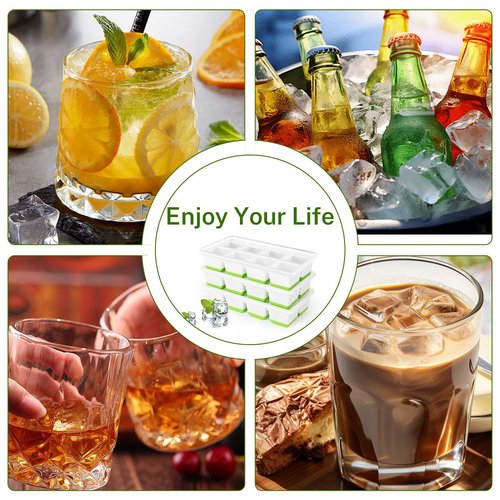 Ice Cube Tray with Lid, Alinana 3-Pack Upgraded Large Silicone Ice Cube Tray with BPA-Free Removable Lids, Easy Release Ice Mold for Cocktails, Whiskey, Juice (Green)