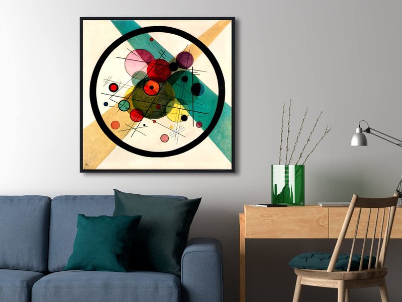 Wieco Art Framed Abstract Wall Art Canvas Prints Circles in a Circle, 1923 by Wassily Kandinsky Classic Art Oil Paintings Reproductions for Home Decoration