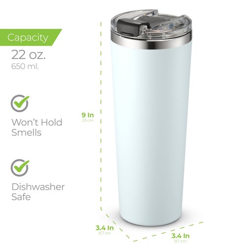 SIPX™ 22 oz Insulated Coffee Tumbler with Leakproof Lid – Stainless Steel, Vacuum Insulated – Keeps Drinks Hot or Cold for Hours – Cupholder Friendly Travel Mug – Blue