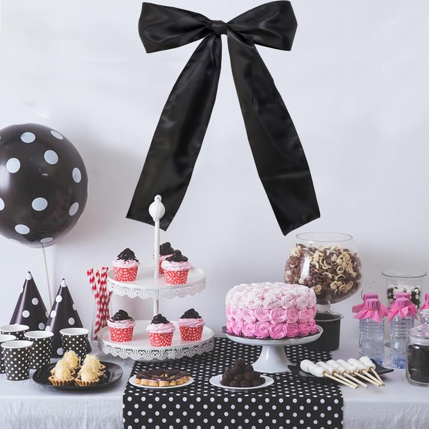 Skiennix Large Black Bow Birthday Decorations - Satin Ribbon Party Decor for Home & Events