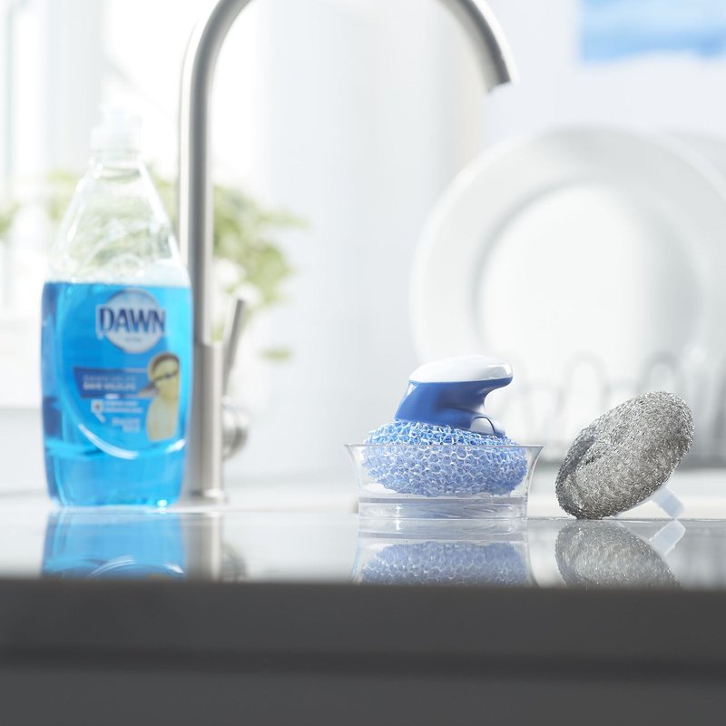 Dawn Handi Scrub Dishwashing Scrubber and Storage Dish, White/Blue