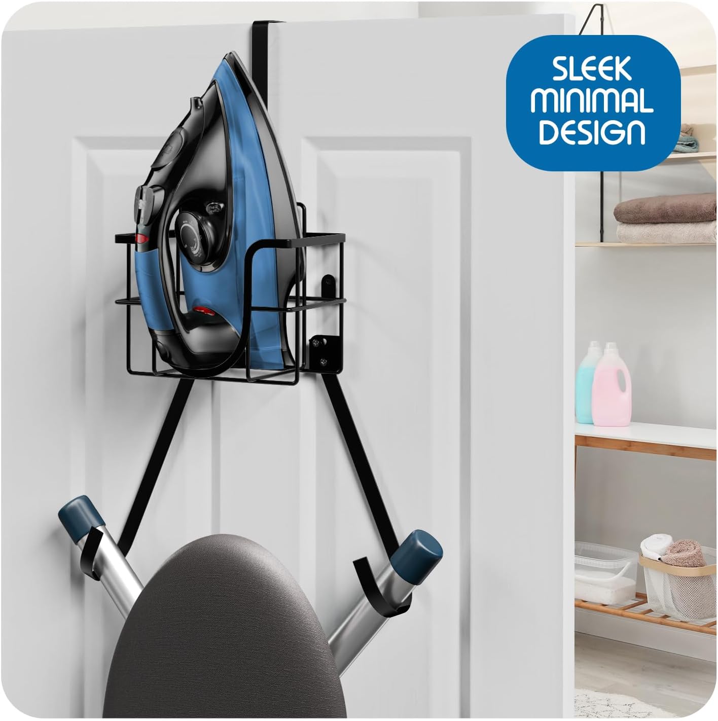 T&V Shaped Ironing Board Holder - Wall Mount & Over The Door Hanger | Heat Reflective Cover & Pad Set