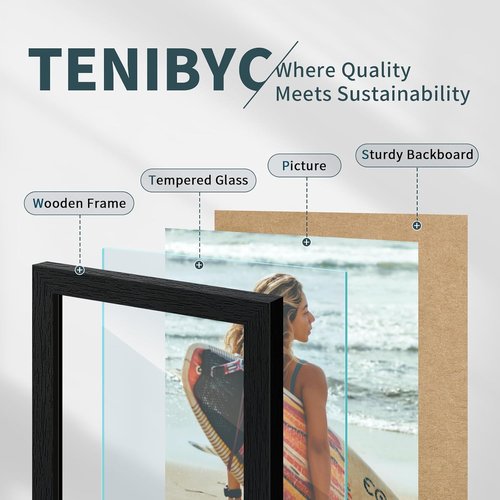 Black Woodgrain Picture Frame Set of 3 by [Brand Name] - Solid Wood & HD Tempered Glass for Table Display or Wall Hanging
