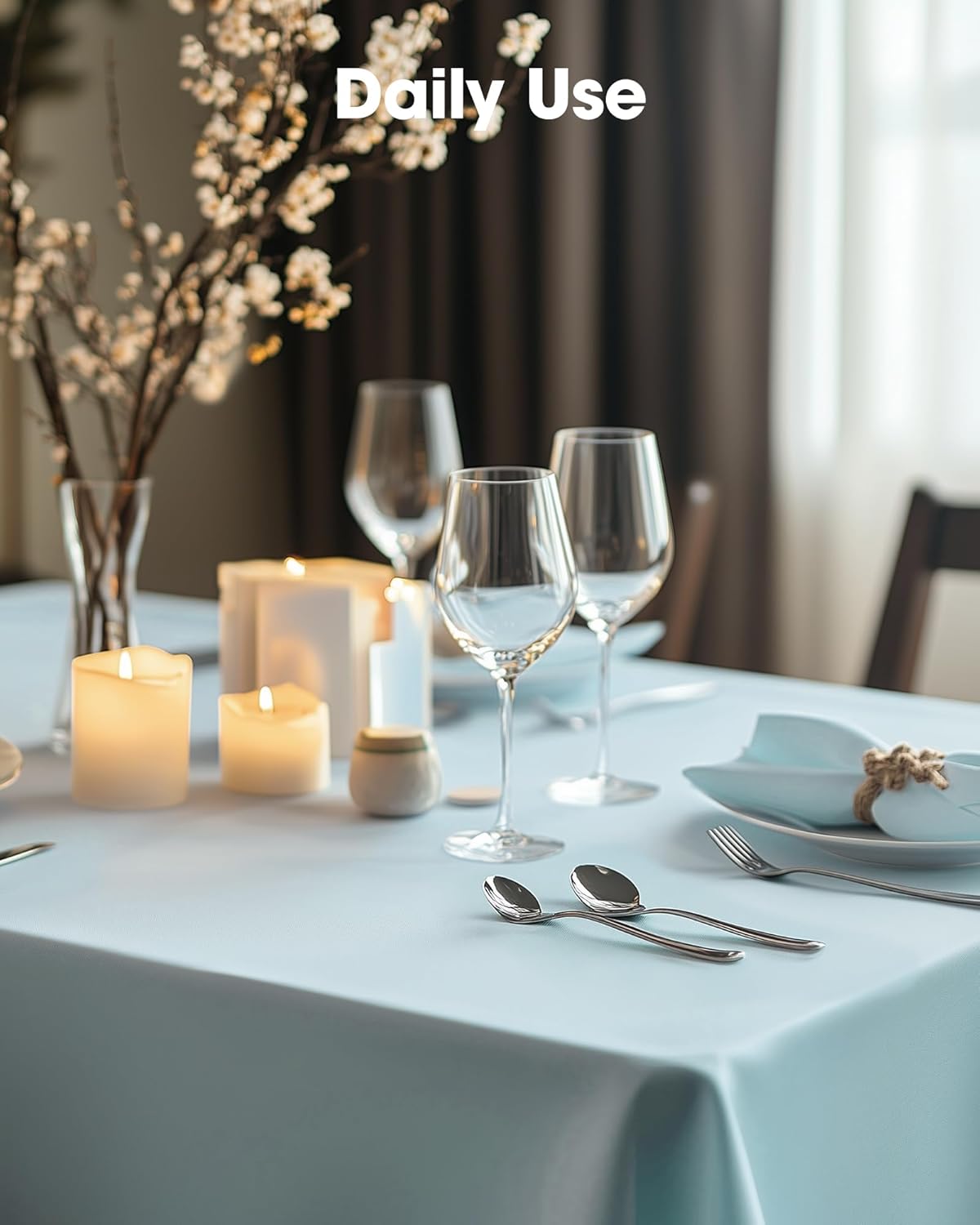 Pureegg Disposable Plastic Tablecloths - 8 Pack, 54 x 108 Inch, Leakproof & Sturdy, Baby Blue for Parties & Weddings