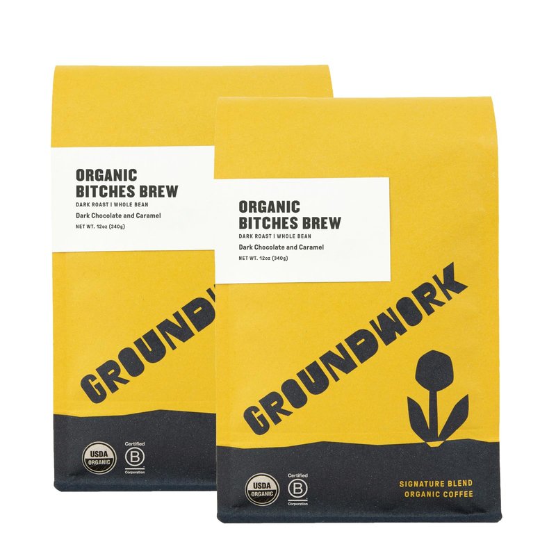 GROUNDWORK B*tches Brew Whole Bean Coffee Dark Roast Blend - USDA Organic Signature Blend Coffee Beans - 12oz Bag (Pack of 2)