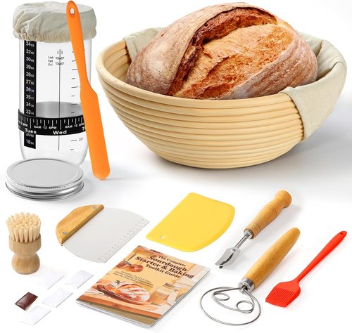 Complete Bread Proofing Basket Kit - All-in-One Sourdough Starter Set with Banneton, Dough Tools & More