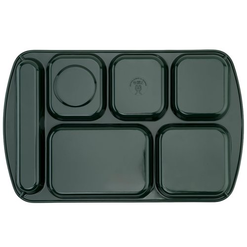 G.E.T. 6 Compartment School Cafeteria Tray, Right Handed, 10" x 15", Forrest Green (4 Pack)