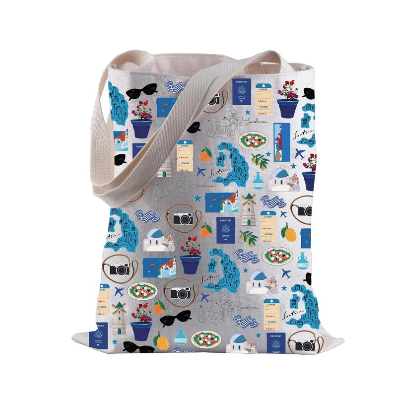 BLUPARK Greece Tote Bag Santa Irini‌‌ Travel Gift Greek Vacation Shopping Bag Wanderlust Gift (Santa)