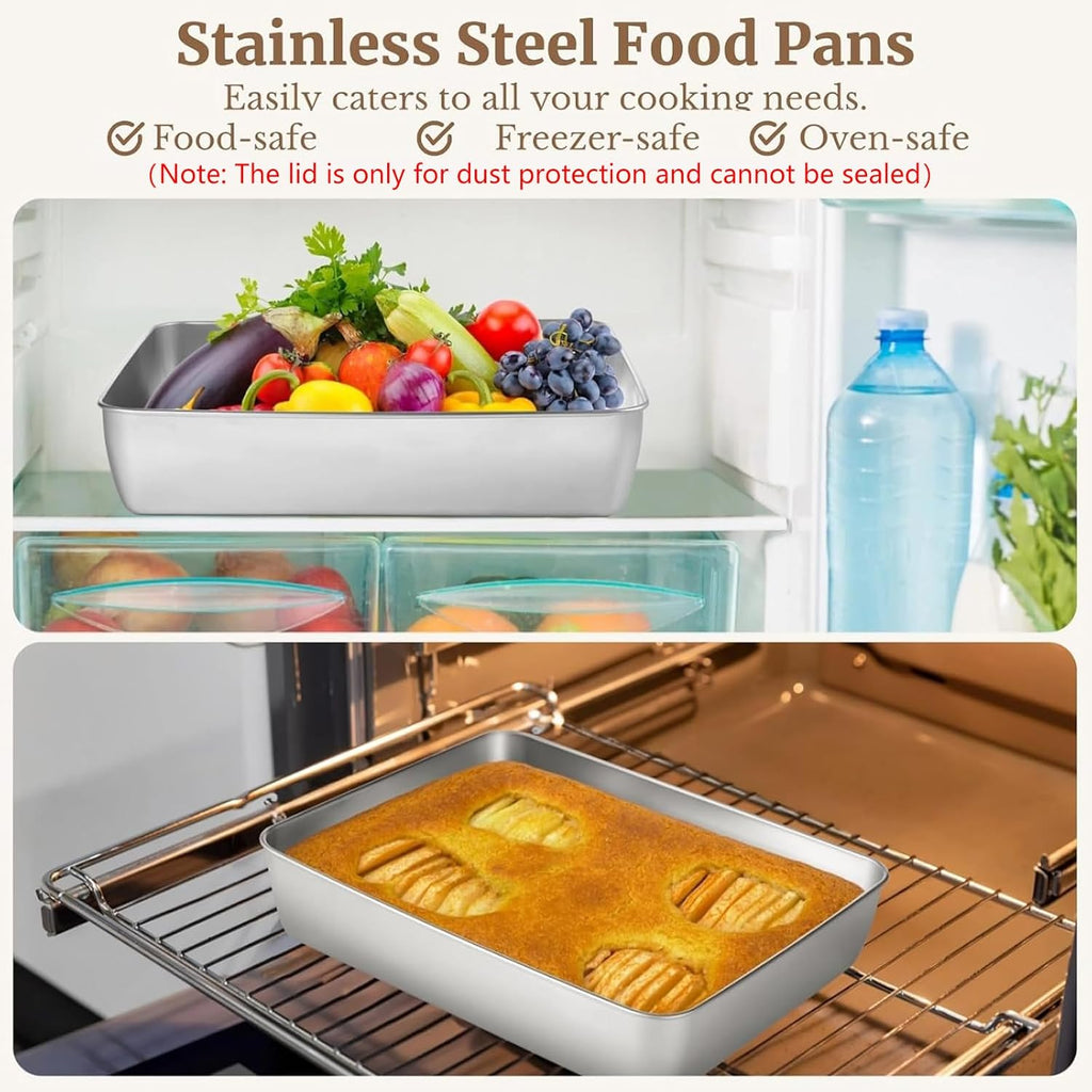 Skiennix Stainless Steel Cake Pan Set - 3 Pcs Non-Stick Baking Pans with Lids | 13/11/9 Inch Sizes