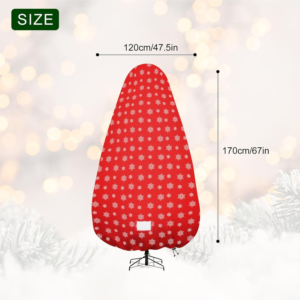 Skiennix Christmas Tree Cover - Durable Storage Bag with Zipper & Drawstring for 6-Foot Trees | Dustproof Red Snow Print