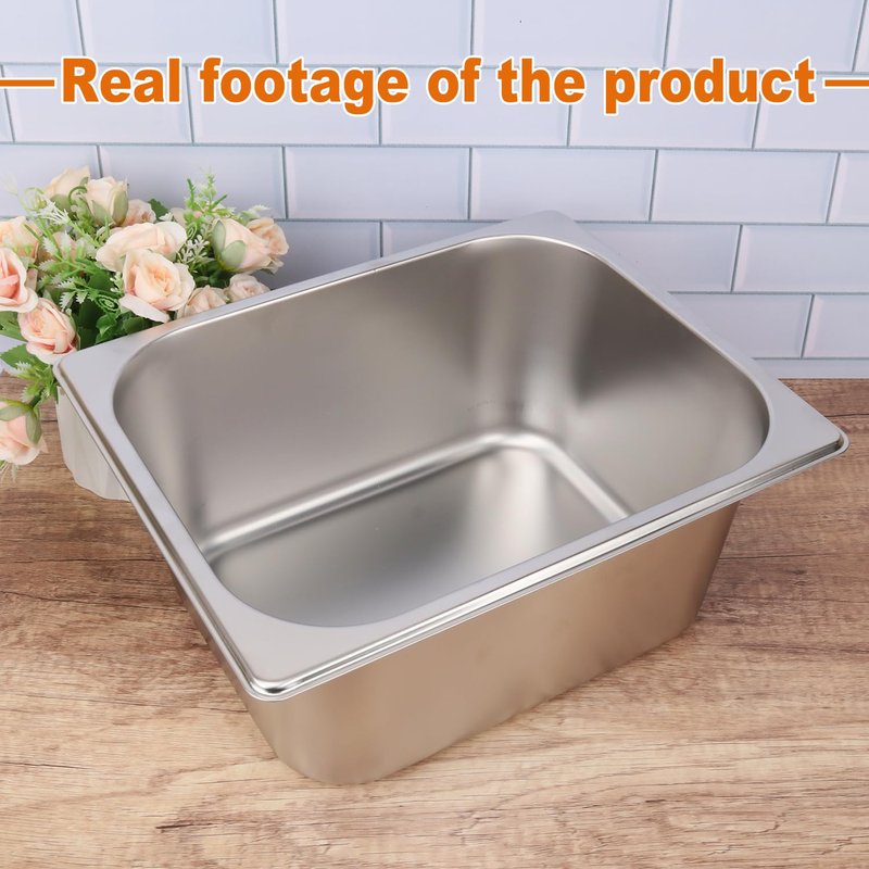 IHDYPPEW 4 Pack 1/2 Size, 6 Inch Deep Steam Table Pan, Silver 201 Stainless Steel Chafing Pan, Half Size Hotel Steam Pans for Weddings, Parties, Restaurants, Cafeterias and Hotels
