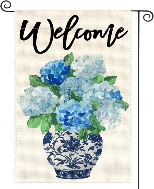 AVOIN Colorlife Garden Flag - Spring Hydrangea Floral Design, 12x18 Inch, Double-Sided, Blue & White