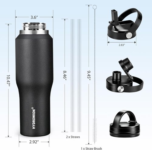 HYDROWION 32oz Stainless Steel Water Bottle - Double Wall Vacuum Insulated | Keeps Drinks Cold for 48 Hrs, Hot for 24 Hrs, Black