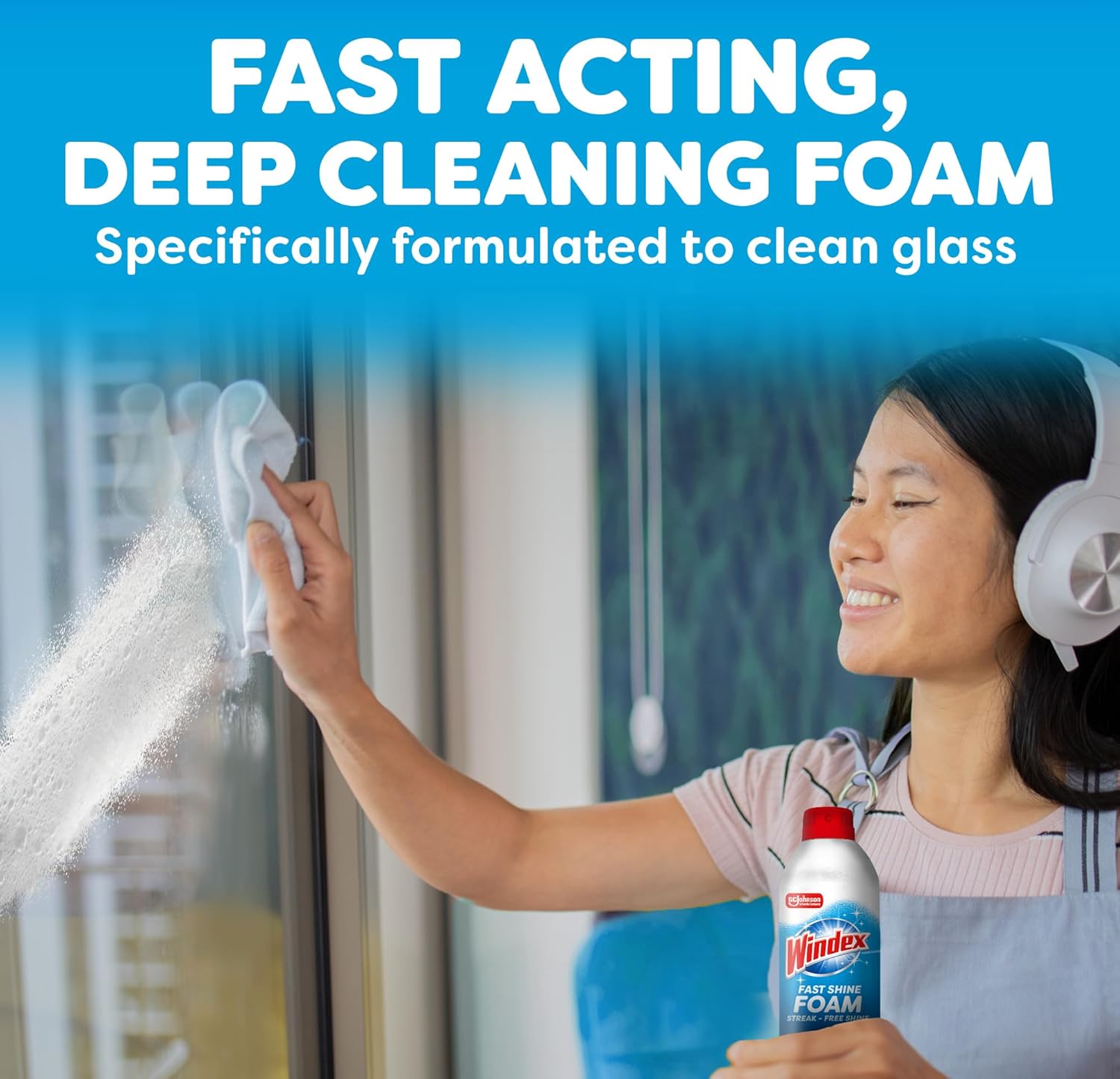 Windex Fast Shine Foam Glass Cleaner - Streak-Free Aerosol Spray for Windows, Mirrors & Counters | 19 oz