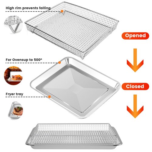 Air Fryer Basket Tray Replacement for Cuisinart TOA-60 TOA-65 TOA-70 Toaster Air Fryer Convection Oven, 12.4 * 11'' Mesh Air Fryer Stainless Steel Basket Wire Rack Accessories Parts, Dishwasher Safe