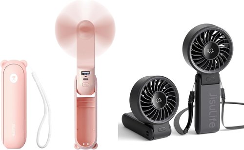 JISULIFE 3-in-1 Hand Fan - Powerful Wind, Rechargeable Power Bank & Flashlight | Portable & Foldable Design