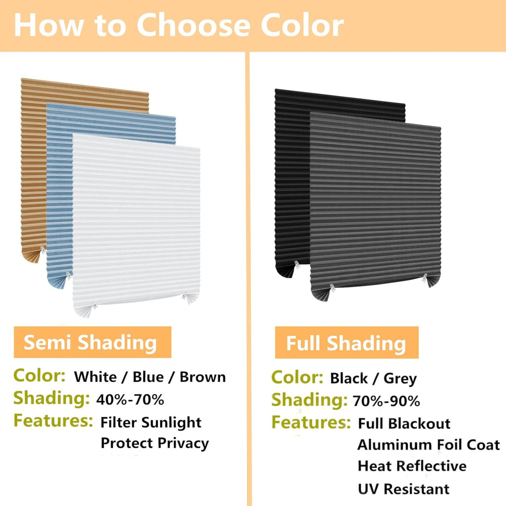 Skiennix Cordless Window Blinds - No Drill, Clip-On, Self-Adhesive Pleated Paper Shades for Home & Nursery