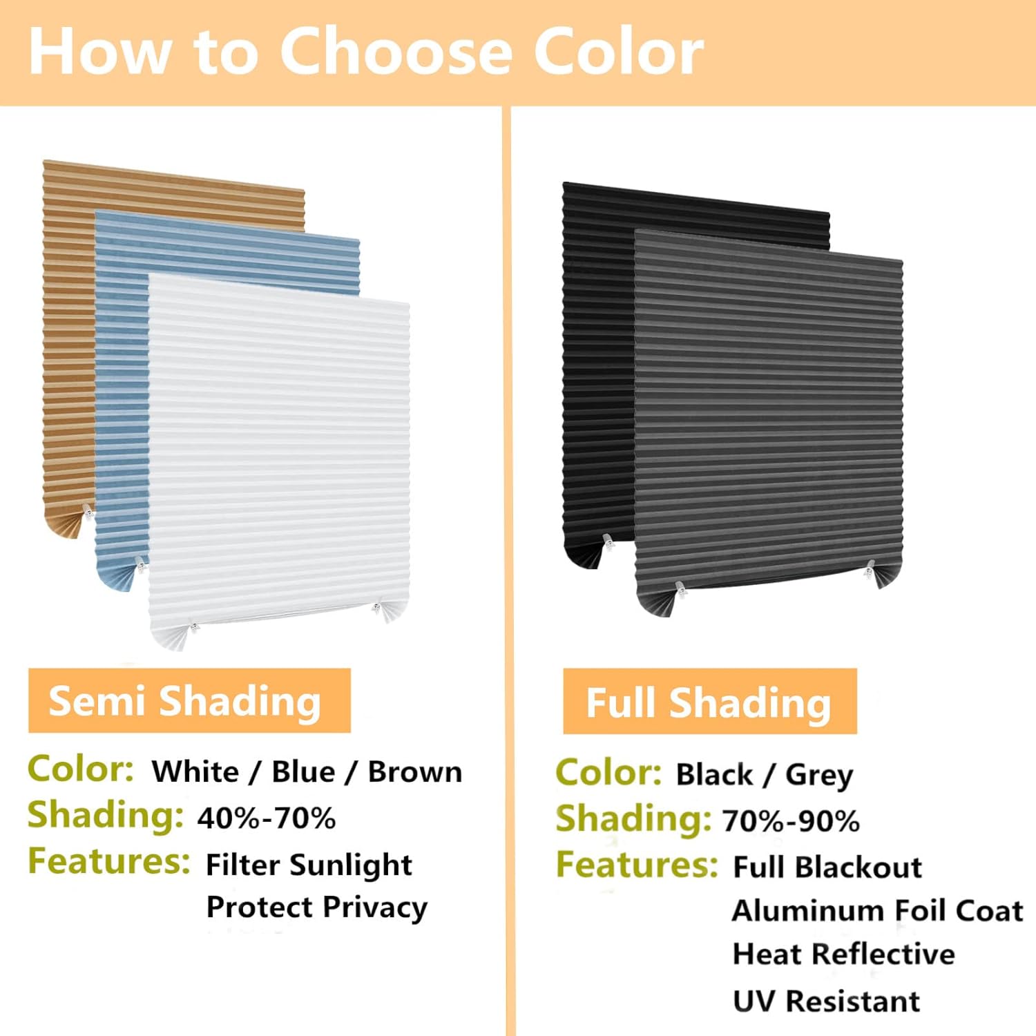 Skiennix Cordless Window Blinds - No Drill, Clip-On, Self-Adhesive Pleated Paper Shades for Home & Nursery