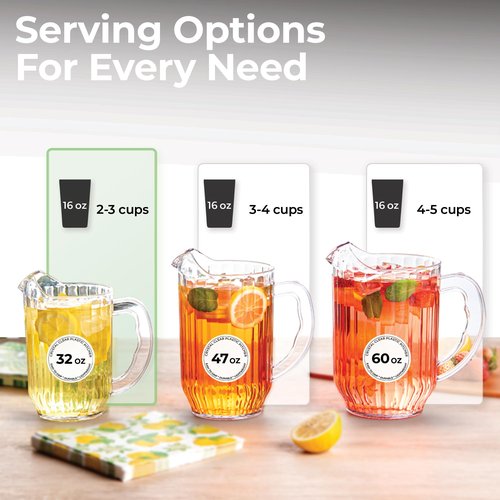 Restaurantware-RW Base 32 Ounce Mini Beer Pitcher, 1 Durable Restaurant Pitcher - Hard Plastic, Serve Soda, Lemonade, Juice, Or Sangria, Clear Plastic Water Glass, For Bars, Parties, Or Homes,