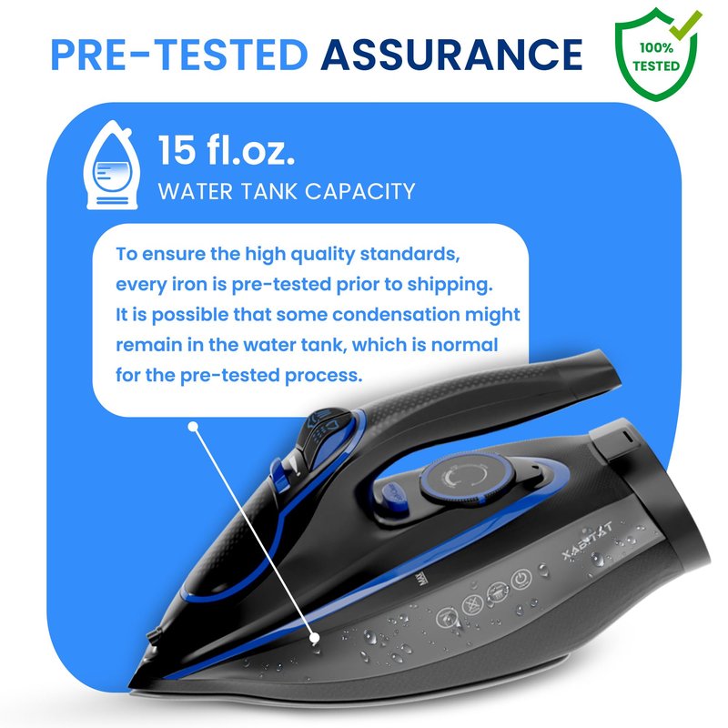 Xabitat Luxury Cordless Iron | 1500W Steam Iron | Anti Drip | Thermal Protection Technology | Nonstick Ceramic Soleplate | 2-in-1 Cord/Cordless | Adjustable & Vertical Steam Controller | Auto Shut-Off
