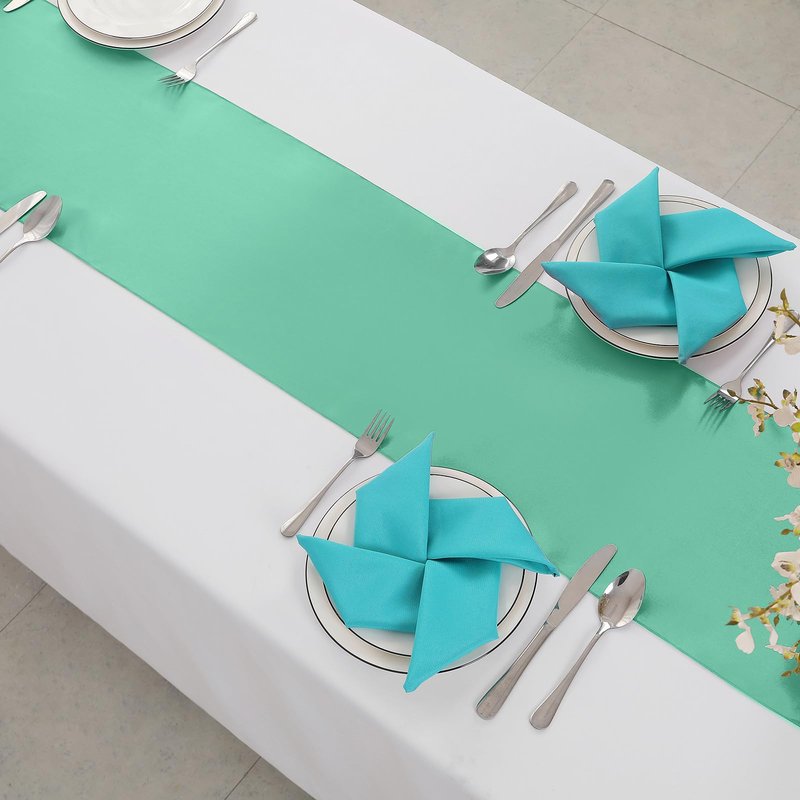 Horbaunal 12 Pack Aqua Satin Table Runner 12 x 108 Inch, Smooth Table Runners for Wedding Banquets Birthday Party
