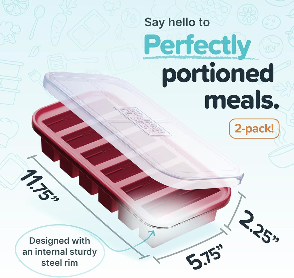 Souper Cubes Silicone Freezer Molds - 1/2 Cup Portion Control for Soups, Sauces & Desserts | Cranberry - 2-Pack