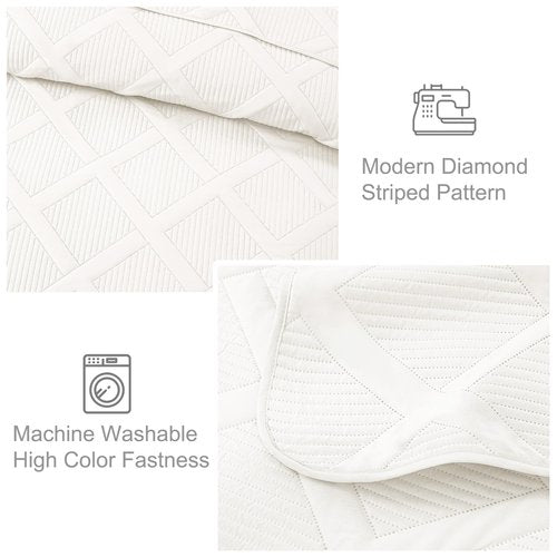 Exclusivo Mezcla Oversized King Quilt Set- White Cal King Quilts Bedding Set with 2 Pillow Shams, Modern Bedspread with Striped Pattern, Soft Lightweight Bedspreads Coverlets for All Seasons