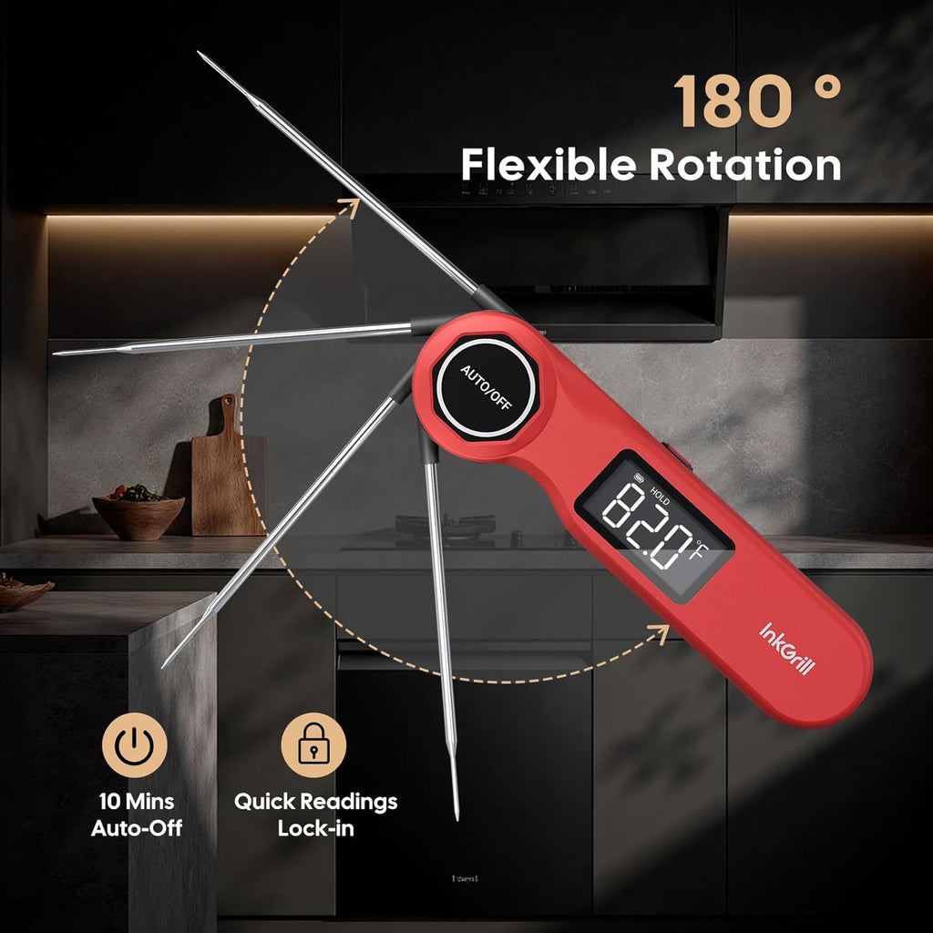 Skiennix Instant Read Meat Thermometer - Rechargeable Digital Cooking Thermometer with 1.42" Waterproof Screen