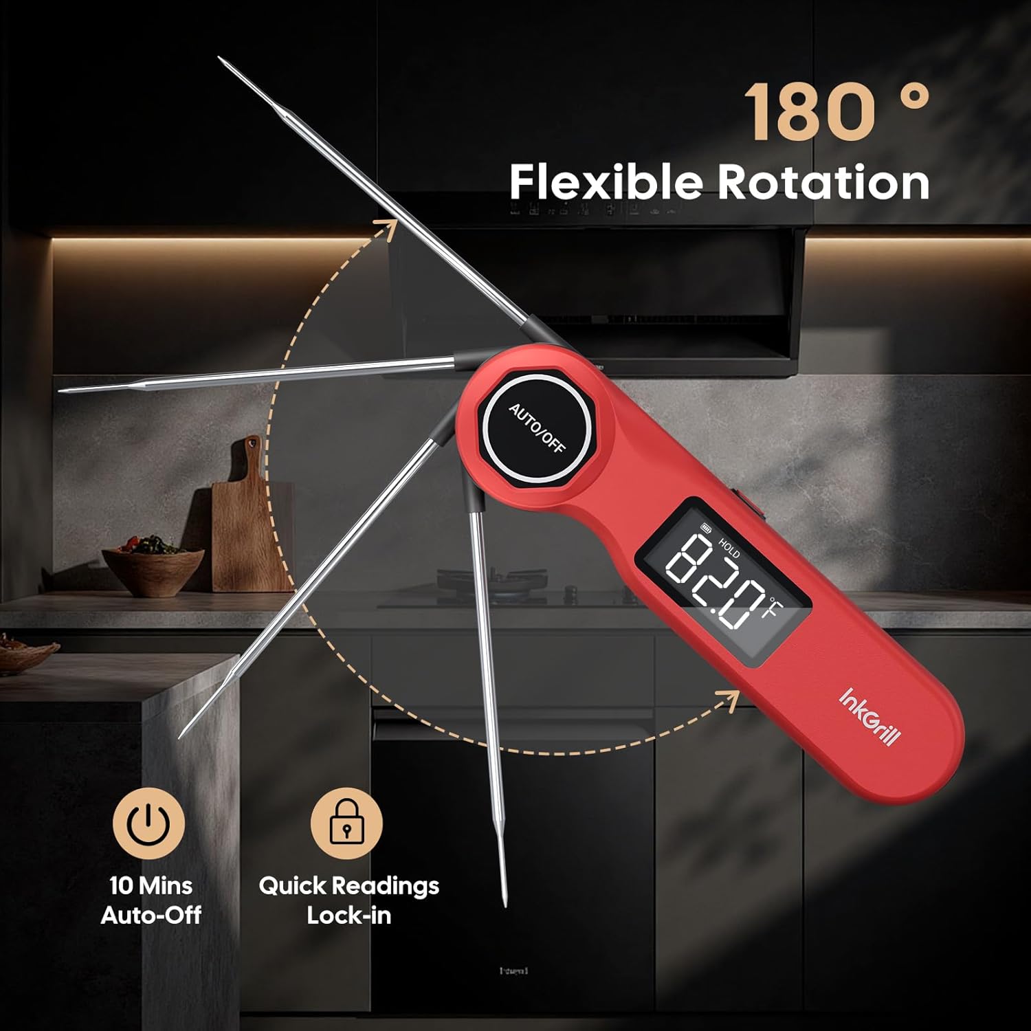 Skiennix Instant Read Meat Thermometer - Rechargeable Digital Cooking Thermometer with 1.42" Waterproof Screen