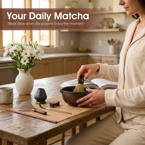 Matcha Maiden 7-Piece Matcha Whisk Set - Handmade Bowl, 100-Prong Bamboo Whisk & Complete Accessories