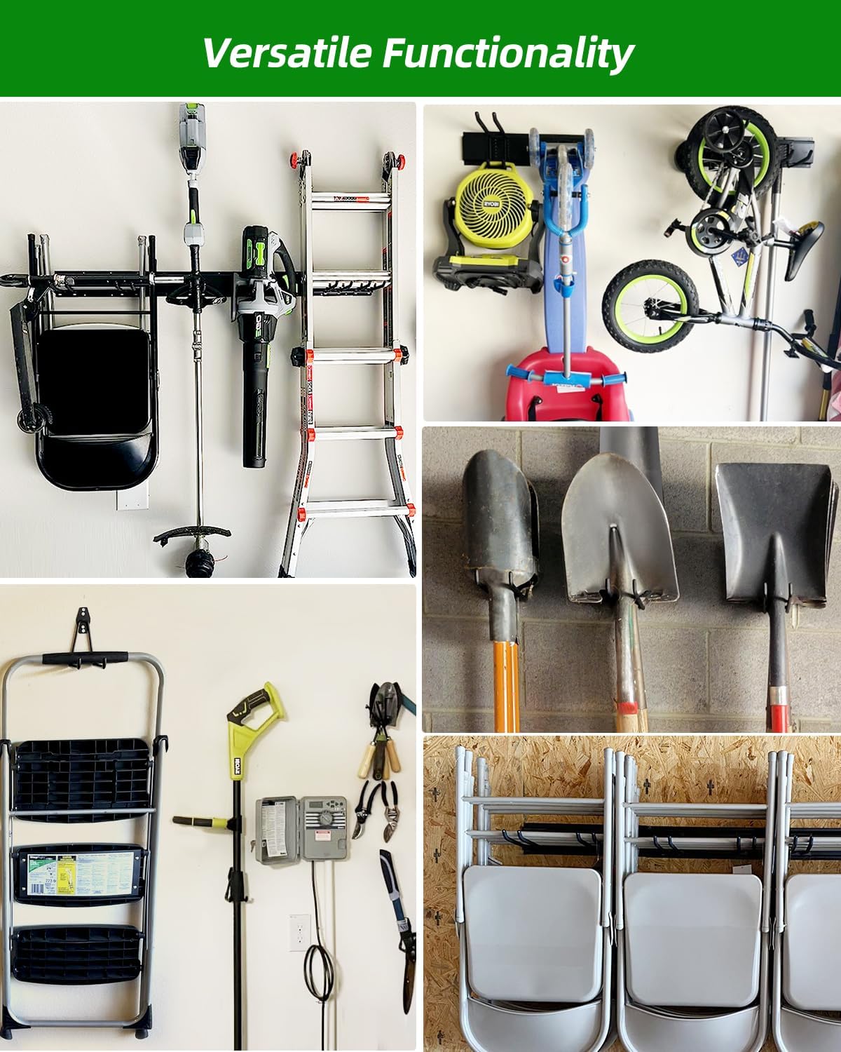 PIYILO Garden Tool Organizer - 48-Inch Heavy Duty Wall Rack with 18 Garage Hooks for Yard Tools & Bikes