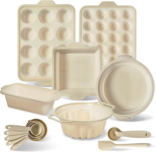 Cook With Color 17 Pc. Silicone Baking Pan Set - Non-Stick Muffin Pans with Sturdy Metal Frame | Easy Clean & Flexible Cake Molds