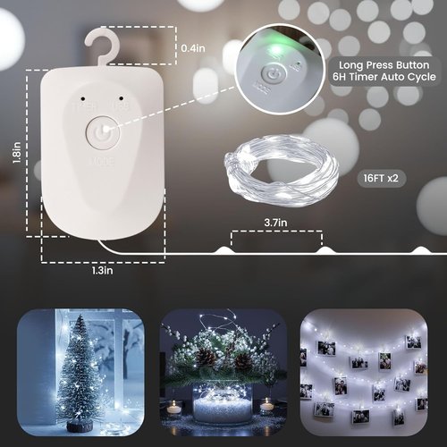 DomeStar Fairy Lights - 32FT Battery Operated, Waterproof with Timer & 8 Modes for Indoor Decor