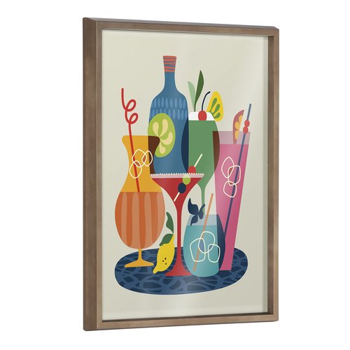 Kate and Laurel Blake Mid Century Modern Cocktails Framed Printed glass Wall Art by Rachel Lee of My Dream Wall, 18x24 Gold, Colorful Coctail Art Wall Décor