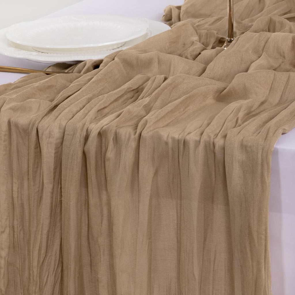 Socomi Cheesecloth Table Runner - 15pcs Nude Brown Boho Rustic 120 Inch for Weddings & Events