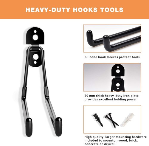 Garage Hooks Heavy Duty - 11-Inch Wall Mount Storage Hanger | 4-Pack Organizer for Tools, Ladders & More