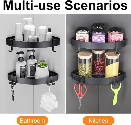 DUFU Adhesive Corner Shower Caddy - No Drill Rust-Proof Aluminum Organizer | 2-Pack Black