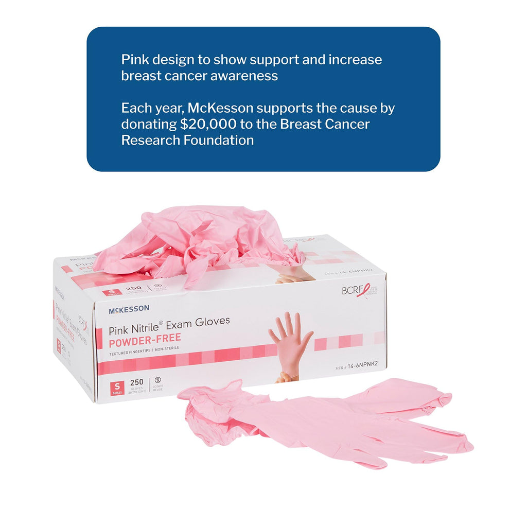 McKesson Pink Nitrile Exam Gloves - Powder-Free, Latex-Free, Ambidextrous, Textured Fingertips, Non-Sterile - Size Medium, 250 Count, 1 Box