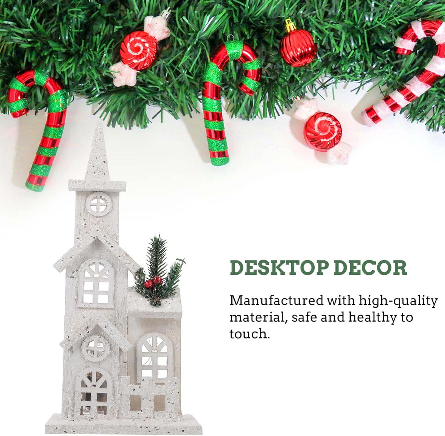 NUOBESTY Christmas LED Church Light House - Festive Wood Village Snow Scene Decor for Holiday Home